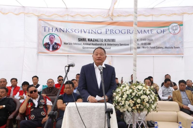 BJP legislator from the 31 Akuluto and Advisor for Animal Husbandry and Veterinary Services Kazheto Kinimi at the programme in Akuluto town on March 17.